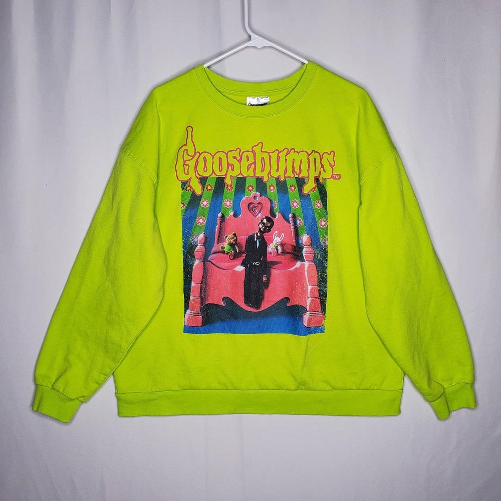 Goosebumps Graphic Sweatshirt Neon Lime Green Long Sleeve Crewneck XXLT